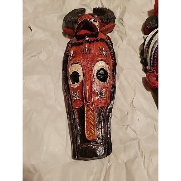 2 Design Toscano Masks Of The Congo African Wall Sculptures Bullhead & Toucan - Picture 7 of 10